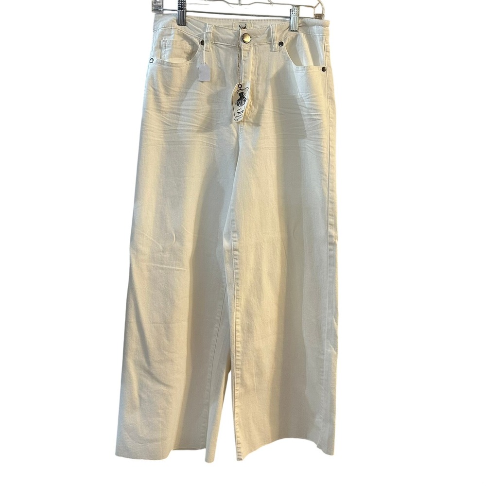 Easel Los Angeles High Waist Twill Wide Leg Crop Jeans White Size Small